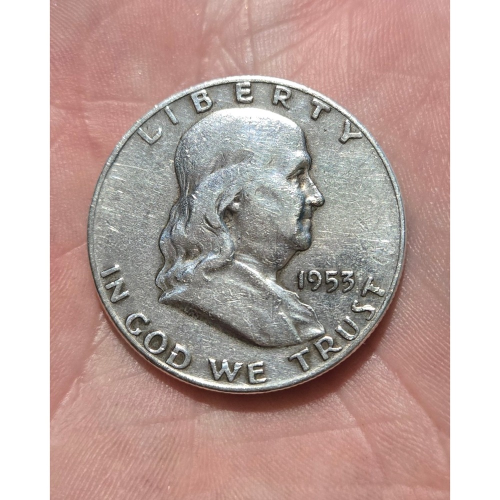 1953 D Benjamin Franklin Half Dollar 90% Silver US Coin Denver Mint